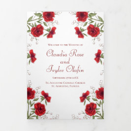 Programa Com Borda Tripla Red Rose Romantic Wedding Programs