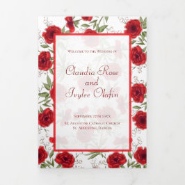 Programa Com Borda Tripla Red Rose Romantic Wedding Programs