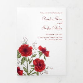 Programa Com Borda Tripla Red Rose Romantic Wedding Programs