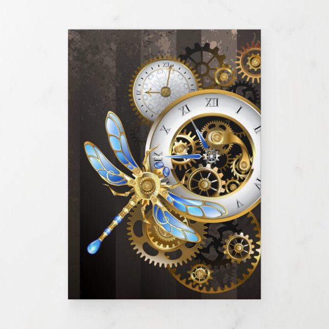 Programa Com Borda Tripla Relógio Steampunk com Dragonfly Mecânica (Cobrir)
