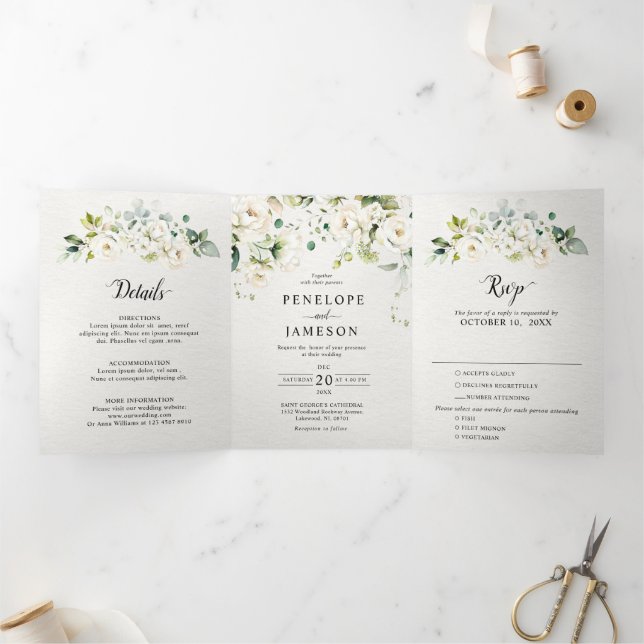 Programa Com Borda Tripla Rosas de Ivory Floral Casamento Botânico T (Dentro)