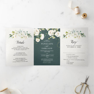 Programa Com Borda Tripla Rosas de Ivory Floral Casamento Botânico T