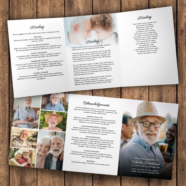 Programa Com Borda Tripla Roteiro Moderno 8-Fotos Funeral/Memorial (Criador carregado)