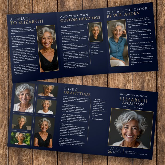 Programa Com Borda Tripla Serviço de Celebração da Vida Azul-Marinho Elegant (Criador carregado)
