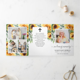 Programa Com Borda Tripla Sunflower Watercolor Floral Memorial Funeral