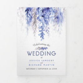 Programa Com Borda Tripla Vines cinza azul-inverno casamentos aquosos