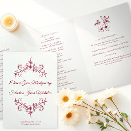 Programa Com Borda Tripla Vintage Romance Burgundy Casamento Floral