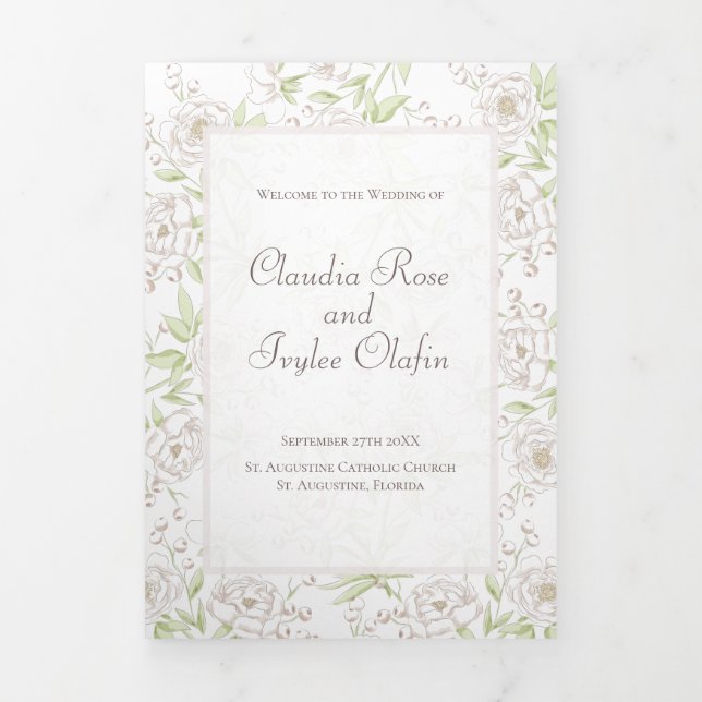 Programa Com Borda Tripla White Rose Classic Wedding Programs (Cobrir)