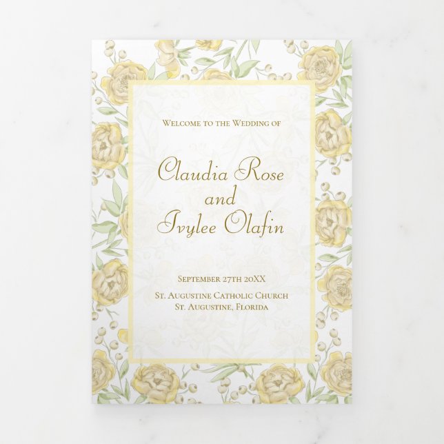 Programa Com Borda Tripla Yellow Rose Wedding Programs (Cobrir)