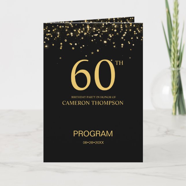 Programa Confetes personalizados elegantes preto e dourado  (Frente)