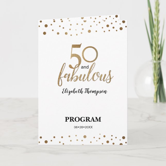 Programa Confetti Dourado 50 impresso e aniversário fabulos (Frente)