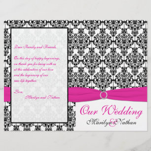 Programa cor-de-rosa, branco, e preto do casamento