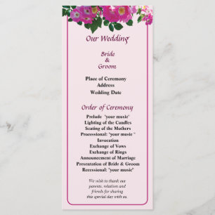Programa cor-de-rosa do casamento do passeador