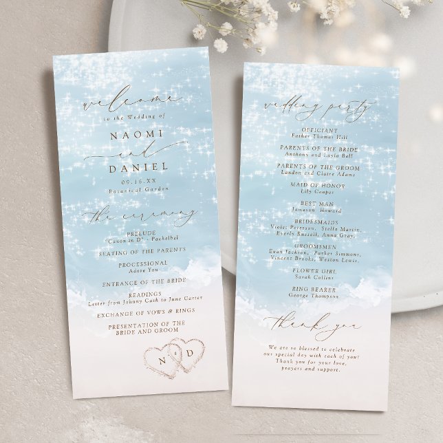 Programa Corações de roteiro moderno na areia Casamento na  (Modern Script Hearts In The Sand Beach Wedding Program)