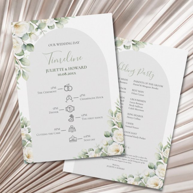 Programa Cronograma de Casamento Botânico Floral Verde Folh (Criador carregado)
