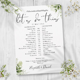 Programa Cronograma de Casamento com Folhagem Floral Verde