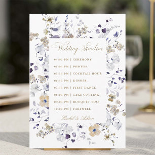 Programa Cronograma de Casamento Floral Roxo Branco Dourado
