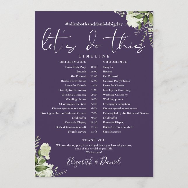 Programa Cronograma de Casamento Purple Greenery (Frente)