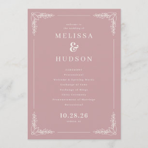 Programa Cronograma de Cerimônia de Casamento Floral Rosa R