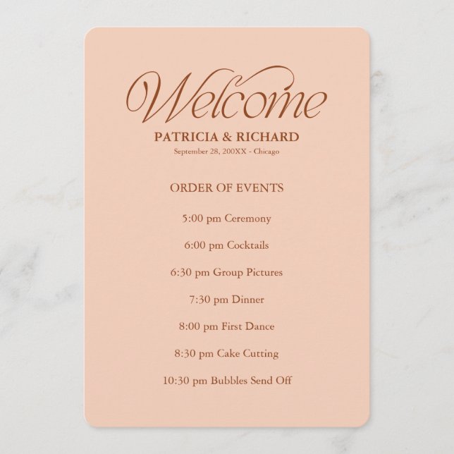 Programa Cronograma de Eventos do Casamento com Pêssego (Frente)