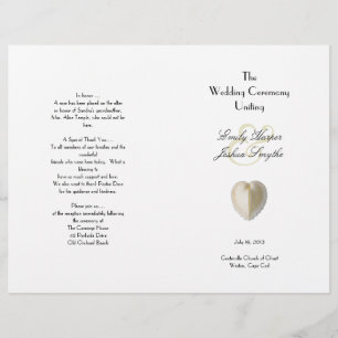 Programa da cerimónia de casamento da praia do