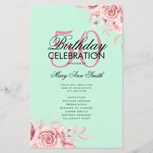 Programa de Aniversário de 50 anos Floral Rosa Dou (Frente)