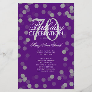 Programa de Aniversário de 70 anos Menu de Confete