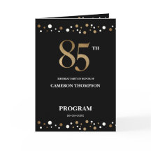 Programa de aniversário do Confetti 85 Dourado e N