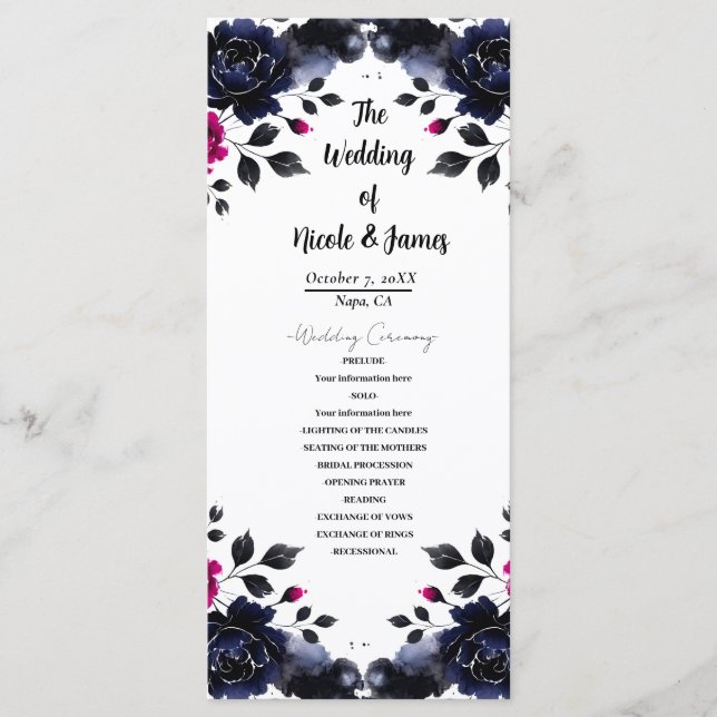 Programa de Aquarelas Florais, cor-de-rosa-magenta (Frente)