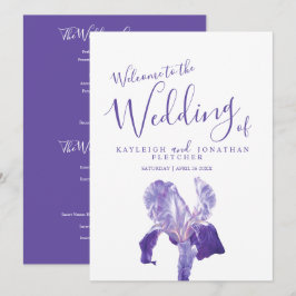 Programa de arte de flor de íris roxo de casamento