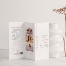 Programa de Bat Mitzvah Rosa e Branco Trifoliar