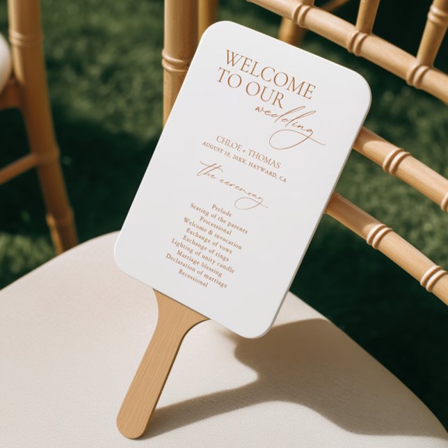 Programa de Boas-Vindas de Caligrafia Leque de Mão (Calligraphy Welcome Wedding Program Hand Fan)