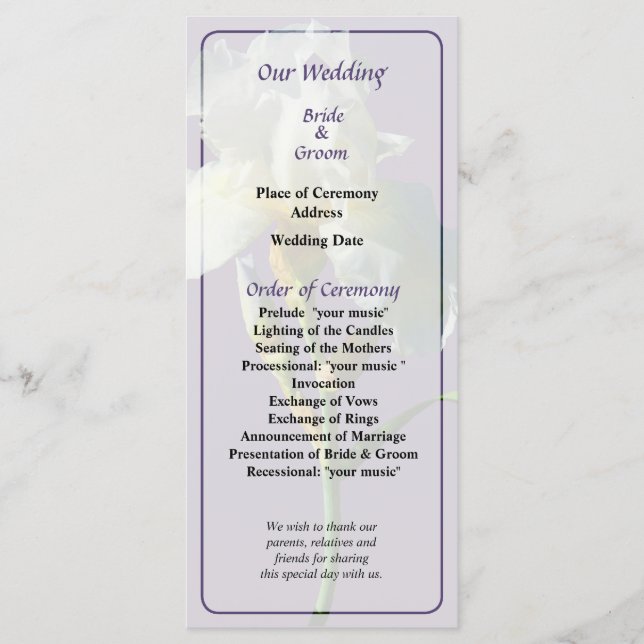 Programa de Casamento à Luz Branca (Frente)