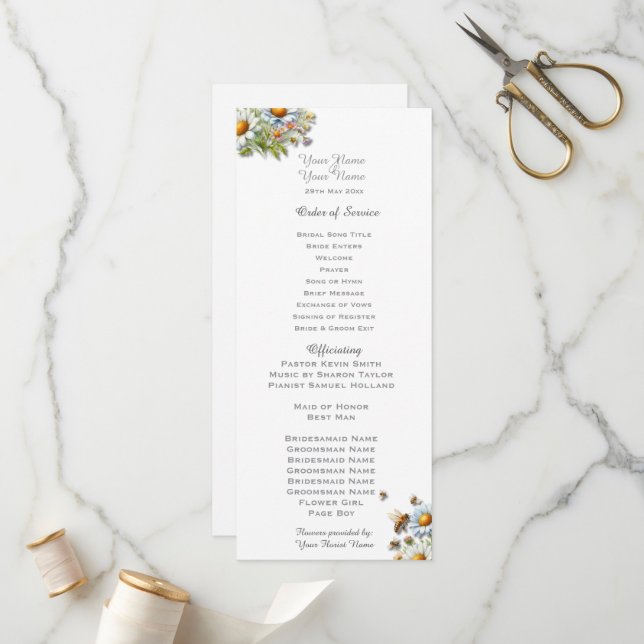 Programa de Casamento Abelha Flores Silvestres Aqu (Frente/Verso In Situ)