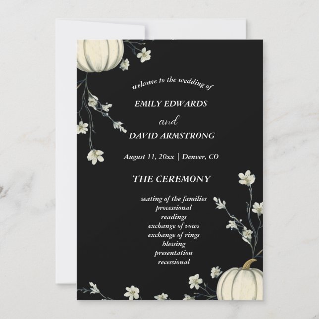 Programa de Casamento Abóbora de Outono Preto (Frente)