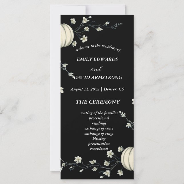 Programa de Casamento Abóbora de Outono Preto (Frente)