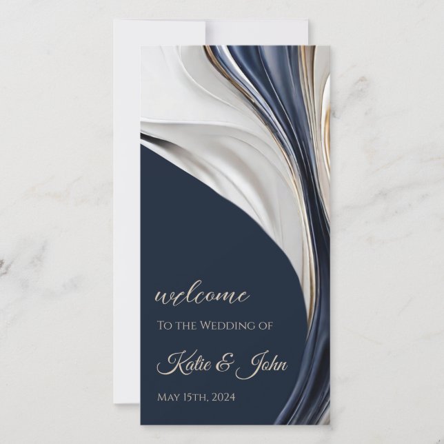 Programa de Casamento - Abstrato moderno azul e Do (Frente)