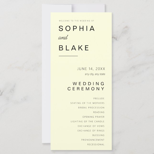 Programa de Casamento Amarelo Claro Minimalista Si (Frente)