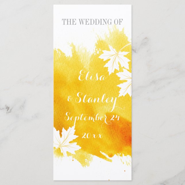 Programa de casamento amarelo de cor d'água modern (Frente)