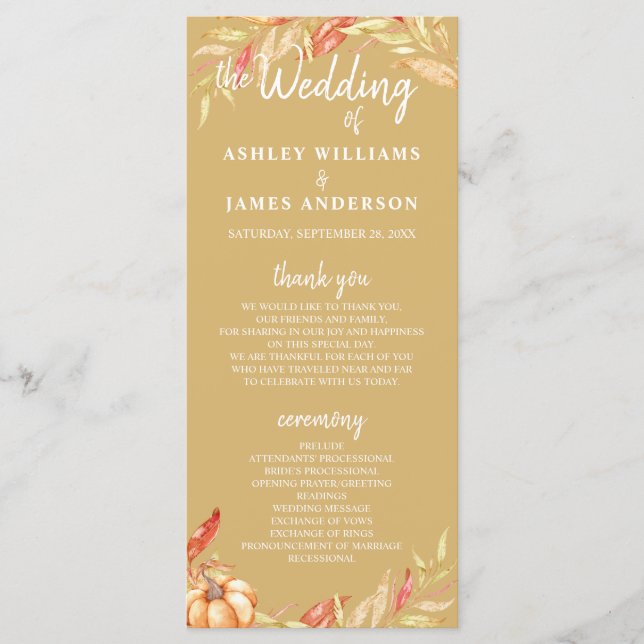 Programa de Casamento Amarelo de Folhagem do Ouro  (Frente)