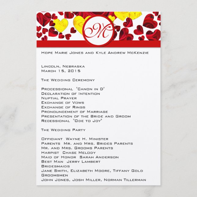 Programa de Casamento Amarelo e Rosa vermelha (Frente)