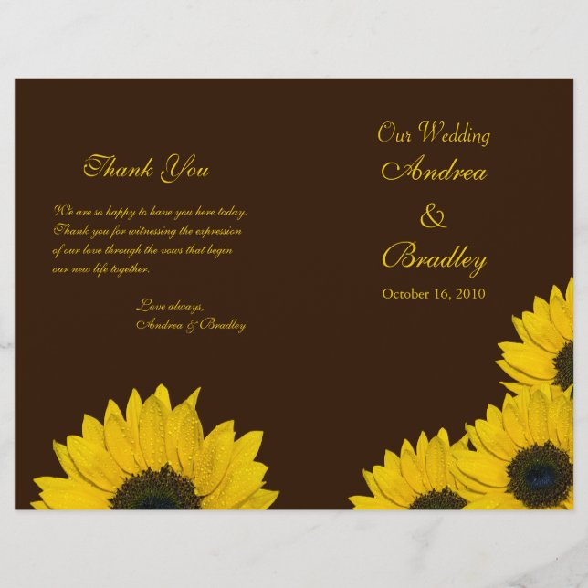Programa de Casamento Amarelo Sunflower Brown (Frente)