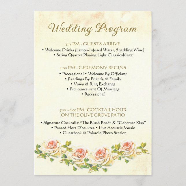 Programa de Casamento Antiquado Rosa 5 x 7 Flat (Frente)