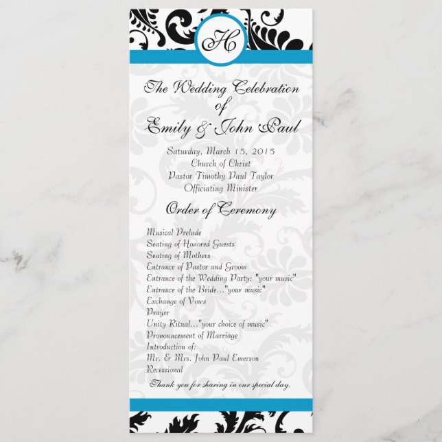 Programa de Casamento Aqua Trim Black Damask (Frente)