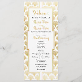 Programa de Casamento Aquarela Art Déco Dourado do