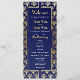 Programa de Casamento Aquarela Art Déco Dourado do