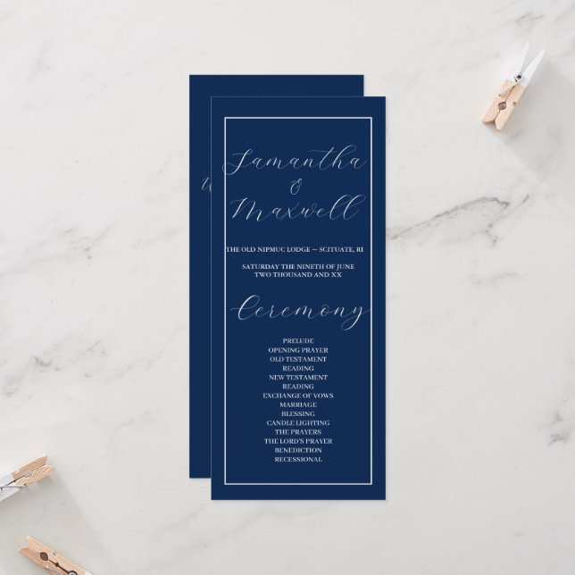 Programa de casamento azul clássico do Marinho Ele (Frente/Verso In Situ)