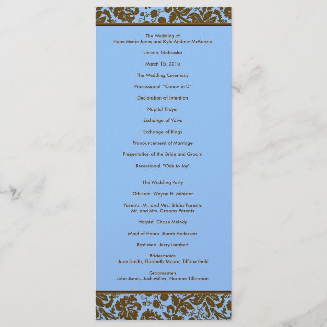 Programa de Casamento Azul - Damasco Castanho (Frente)