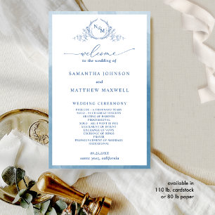 Programa de Casamento Azul do Monograma Elegante