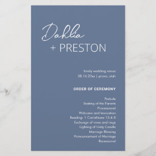 Programa de Casamento Azul Empoeirado Minimalista 
